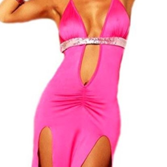 NEW! NWT PINK SATIN SEXY NIGHT HALTER DRESSES - Picture 1 of 8